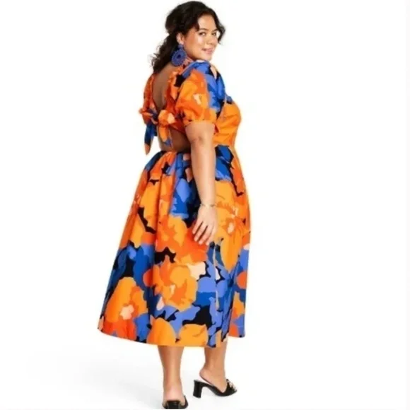 Tabitha Brown x Target Floral Print Puff Sleeve Tie-Back Midi Dress - Picture 2 of 8